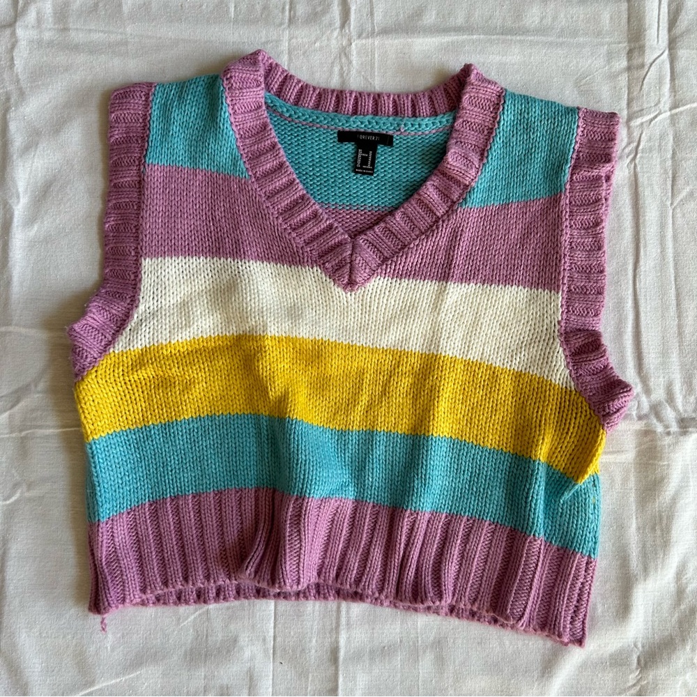 F21 | Colorful Striped V-Neck Preppy Sweatervest Women’s size Medium